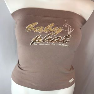 baby phat Sz L Tan Sequin Logo Tube Top